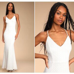 Lulus Love That Stuns White Sequin Mermaid Maxi Dress NWT (M)